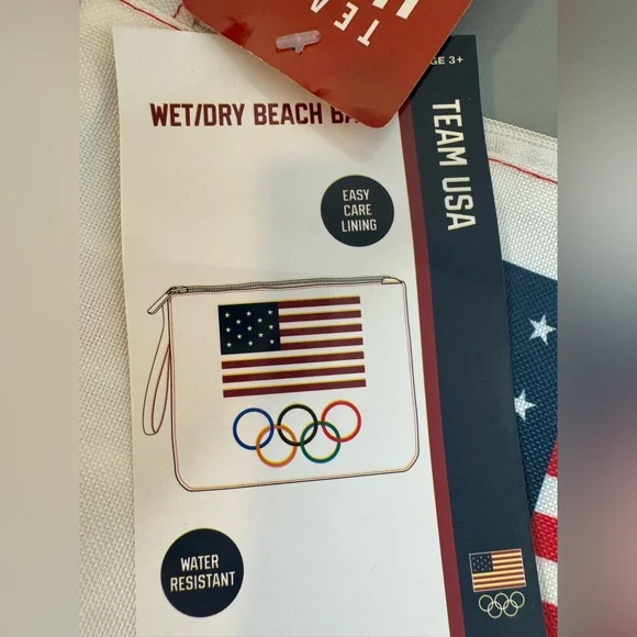 Team USA Olympic Pouch with American Flag and Olympic Rings wet & dry beach bag - Picture 2 of 5